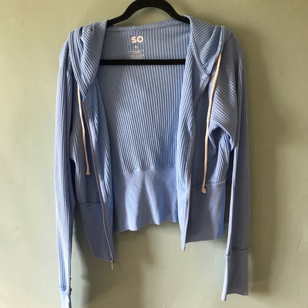 SO Light Blue Waffle Knit Zip Hoodie for Women - Picture 4 of 4